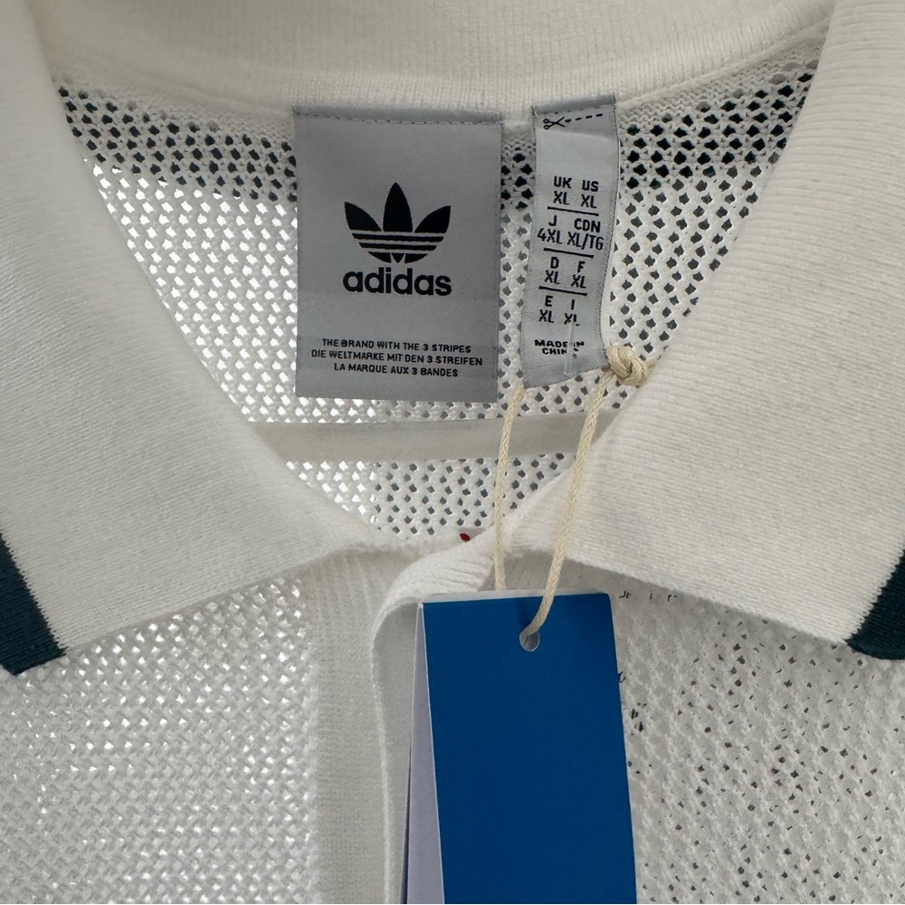 NWT Adidas Originals Knit Button-Down Shirt - White/Green - Size XL - Picture 5 of 6